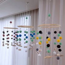 파스텔컬러 모빌 폼폼 인테리어모빌 아이방인테리어 3컬러, 블랙+옐로우