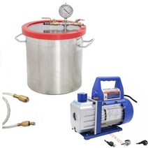 펌프가 있는 16 갤런 진공 챔버 253 CFM 1 단계 진공 펌프 110V220V 수지 스테인레스 스틸 진공 챔버 용, 220V-240V 60HZ+UK