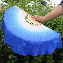 중국어 짧은 벨리 댄스 팬 30cm 대원목 10cm 반원 실크 베일 쌍 양코 핸드 염색 판매 2 피스 너슬 부채, Option10