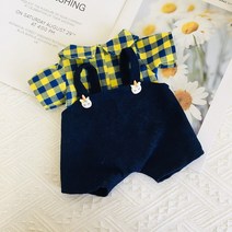 PKTOYS 귀여운 토끼/오리/곰돌이/강아지 인형옷 의류 크리스마스 선물, 블루 옐로우 셔츠 네이비 블루 스트랩 바지, 30cm/40cm 인형옷