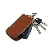 RAITO LEATHER 도치기 가죽 지퍼 키 케이스 남성 가죽 비즈니스 캐주얼 일본제 (브라운)