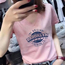 여성 브이넥 반팔 순면 티셔츠