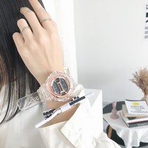 여학생손목시계 투명 유행 유니콘 전기 서브너시계 고등학교 하라쥬크 무드 ULZZANG 디지털 식 알람시계 2298611119, 로즈 금반 (스윗 케이스 _끈팔찌 )