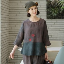 [조이마담] H8325브라운 인견자수 블라우스 생활한복
