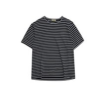 CORNELIANI 꼬르넬리아니 네이비 스트라이프 CIRCLE 서스테이너블 컴팩트 피케 코튼 라운드넥 반팔 티 -