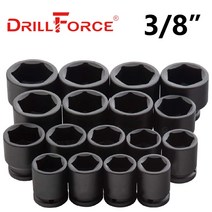Drillforce 6-24mm CR-MO 짧은 충격 렌치 소켓 드라이버 헤드 3/8 어댑터 자동차 트럭 타이어 수리 산업용, 13 18mm