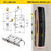 투야 스마트 도어락 와이파이 앱 생체 지문 잠금 카드 디지털 비밀번호 자동 전자 잠금 스마트 홈용 키리스 엔트리, 24.Golden Red 22 x200  TT Lock
