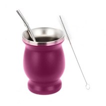 아르헨티나 전통마테찻잔 이중벽 이중 스테인리스 스틸 차 컵 8 온스 밤비야 세트 Yerba Mate 조롱박 1 개, 07 Wine Red