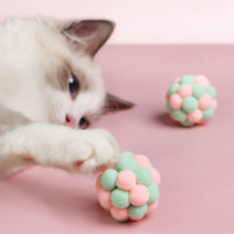 고양이 몽실몽실 냥폼폼볼 냥펀치 소리나는 양모볼 6p, 민트핑크