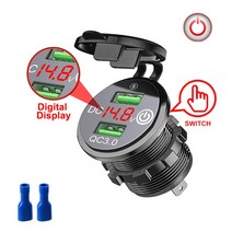 빠른 충전 3.0 듀얼 usb 차량용 충전기 소켓 방수 12v24v qc3.0 usb 고속 충전기 소켓 전원 콘센트(터치 스위치 d5 포함), 레드 업그레이드
