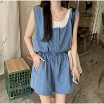 러나주니 점프수트 원피스 여름 롱 뷔스티에 랩 플리츠 블라우스 민소매 미니 하객 데님 여성 룩 나시