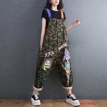 puildaug 성격 위장 9 점 스트랩 여성 패션 느슨한 점프 수트 슬링 바지