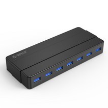 오리코 H7928-U3 USB허브 유전원 7포트 USB3.0 12V아답터 개별LED, 블랙