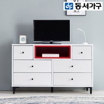 동서가구 아론 1200 높은 거실장 DF915140, 거실장 색상_네이비[무광] 공간박스 색상_레드