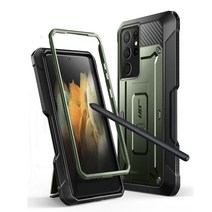 Supcase 갤럭시 S21울트라 펜홀더 풀커버 스탠드 핸드폰 케이스, 다크그린