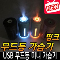 무드등 USB 차량용 미니가습기 사무실 휴대용 가습기 개인용 필터형 무드등가습기 차량용가습기 추천 후기, 힐링타임 핑크