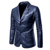 남자 라이더 자켓 가죽 남성 캐주얼 라펠 드레스 정장 코트/남성 비즈니스 Pu 블레이저 재킷 봄 가을 패션, [06] 4XL, [01] Dark Blue