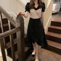 DFMEI 보들보들 퍼프 원피스 여 여름 쉬스커트 프릴 분위기 브이넥 스몰 스커트