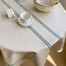 목화베리 방수식탁보 린넨 TPU라미네이트 캠핑식탁보 2인4인6인, 린넨그린줄 120*200