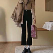 복고풍 청바지를 입은 배 모양의 그림 여성 봄과 가을 대형 여성 의류 뚱뚱한 자매 mm 슬리밍 마이크로 플레어 바지