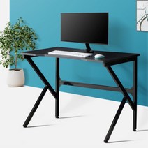 대학생 원룸 조립식 블랙상판 게이밍겸용 책상 자취생, 모니터받침대선반 블랙