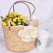 빅플라워 라탄 백 밀집 여름 가방 휴가 데일리 여행 용 여성 비치 왕골 밀짚
