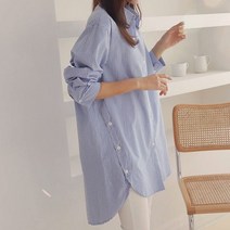 [스위트플러스] 임부복 줄지 사이드버튼 롱 빅사이즈 임산부 남방