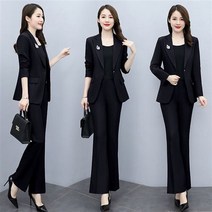 FANSYLI 슬림 오피스 정장 세트 봄가을 여성 패션 날씬해 보이는 정장 나팔바지 투피스 W9A04
