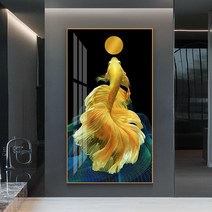 HAENGBUK 대형 보석십자수 재물복 상징 황금 비단 잉어 DIY 풍수 벽장식, 하나, 150X80CM