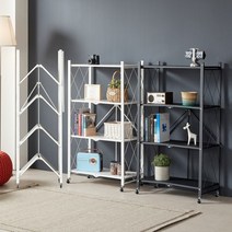 원터치 폴딩 선반 철재 수납장 이동식 4단 접이식, 블랙 / 4T125