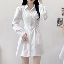 [3color/핏대박!] 카라 셔츠 긴팔 퍼프 슬림 미니 플레어 원피스 여친 데이트 하객