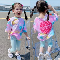 더쭈야 여아 상하세트 투피스 아동 유아 여름상하복 나염 티셔츠 레깅스 자매 등원 유치원