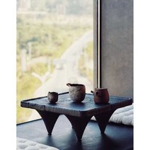 소반 찻상 나무 탄화 목조 일본식 스퀘어 티테이블, 탄화블랙 라운드스타일40x40x20