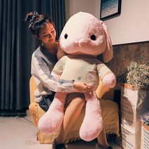 토끼 인형 봉제 캐릭터 쿠션 선물 바디필로우 안고자는 대형 오가닉 애착 인형 105cm, 핑크 토끼 브라운 스웨터