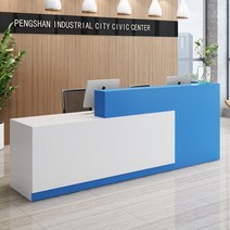 카운터 테이블 인포메이션 미용실 식당 안내데스크 조립, 화이트 블루_200x60x100cm