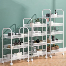 360도 회전 이동식 메쉬 철제 트롤리 3단 4단 5단, 화이트