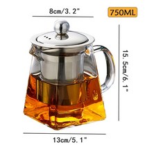 전기 주전자 스테인레스 유리 무선 인덕션 내열 찻 clear japaness style tea pot with infuser for flower 중국 puer 차 휴대용 차, 정사각형 750ml