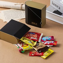 10개_간식9종+무료라벨 성경책 박스 상자 과자 선물세트 교회 성당 주일학교 초등 유치부 학생 꾸러미 단체 답례품, 26L8_미니 간식 성경책 X10
