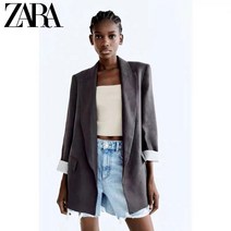 ZARA 자라 프린트 슬리브 린넨 블레이저 자켓