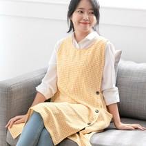 데코에버 찰랑 파스텔체크 원피스앞치마 옆주머니형, 노랑