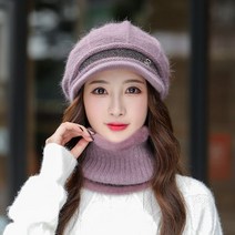 짧은챙 니트 겨울 골프 모자 넥워머 세트 귀도리 여성 숏챙 캡 연습복장 소프트탑, 보라색 모자 넥워머