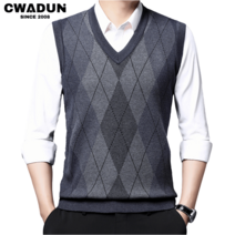 Cwadun 중년 남자 니트 조끼 스웨터 브이넥