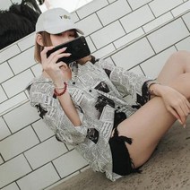 세련된 프린트 셔츠 여성 레저 스트리트웨어 여성 블라우스 힙합 하라주쿠 하이 스트리트 올 매치 패션 얼짱
