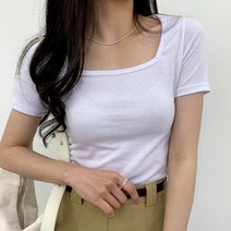 포디룩 [심플한] 데일리 스퀘어넥 슬림 반팔티