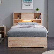 각시방가구 히노 LED 원목 3단 서랍침대 (슈퍼싱글) SS / 프레임만/ 고무나무 원목, 내추럴