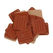 20Pcs 광장 수제 PU 가죽 의류 라벨 태그 바느질 공예 브라운, 편지