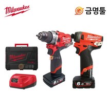 밀워키 M12 FPP2A-602X 충전콤보세트 신형드릴척 케이스포함 6.0AH 2팩 브러쉬리스 M12 FID M12 FPD, 2개
