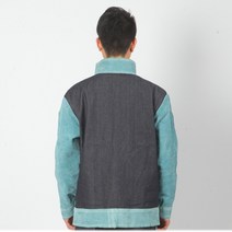 전신 용접 작업복 앞치마 소가죽 불연재료 불똥방지 보호복 방열복 목공, XXXL, 블루 하프 가죽 탑 가죽 프론트 데님 백