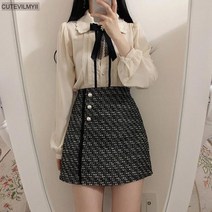 화이트블라우스 린 실크 새틴봄여성 귀여운 보우 리본 탑 프레피 스타일 빈티지 일본 디자인 버튼 정장 셔