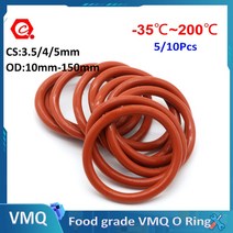 고무오링 5/10Pcs CS3.5/4/5mm 빨간 실리콘 O-링 VMQ 식품 학년 씰링 링 방수 및 절연 OD 15-80mm, [66] OD 140mm, [03] CS 5mm (5Pcs)